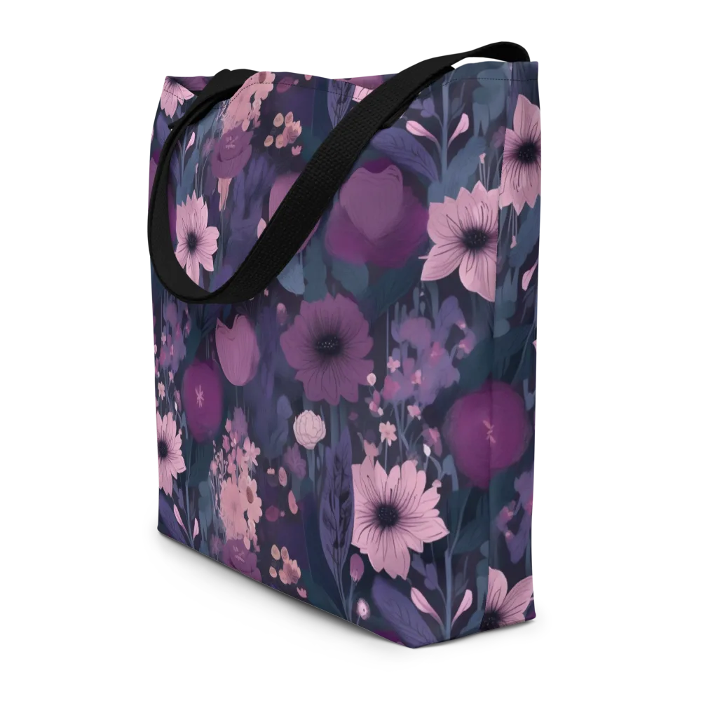 Afterdark Florals on Large Tote Bag W/ Pocket — Front