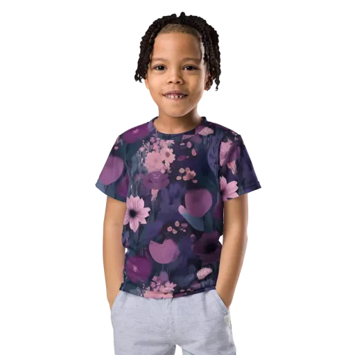 Afterdark Florals on a Kids Crew Neck T-Shirt