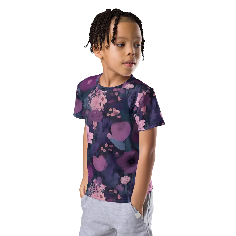 Afterdark Florals on Kids Crew Neck T-Shirt — Left Front