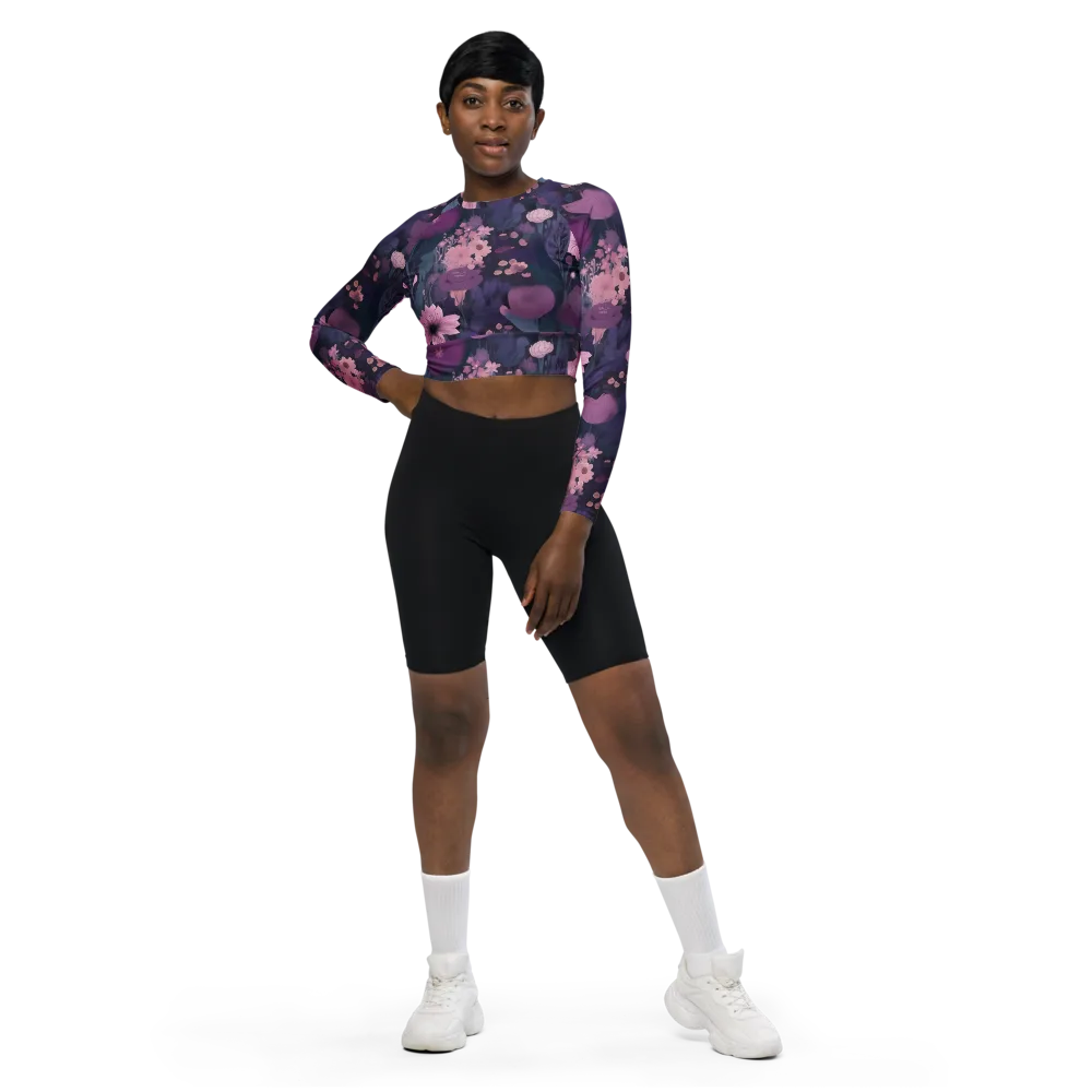 Afterdark Florals on Long Sleeve Crop Top — Front