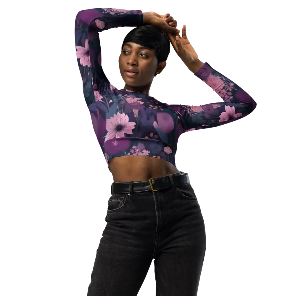 Afterdark Florals on Long Sleeve Crop Top — Front
