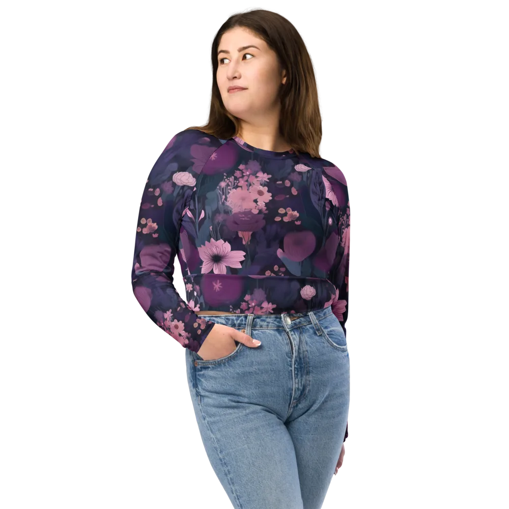 Afterdark Florals on Long Sleeve Crop Top — Front