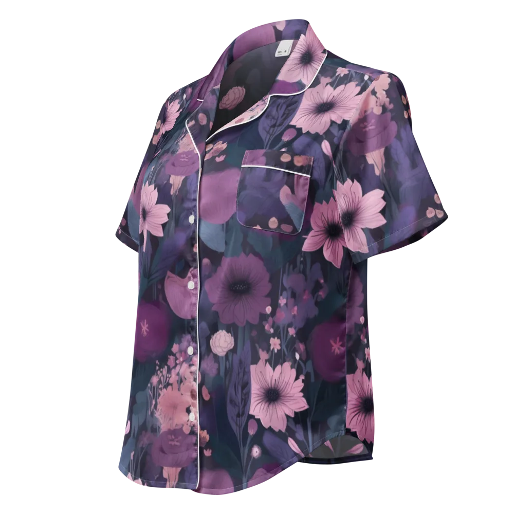 Afterdark Florals on Women's Short Sleeve Pajama Top — Left Front