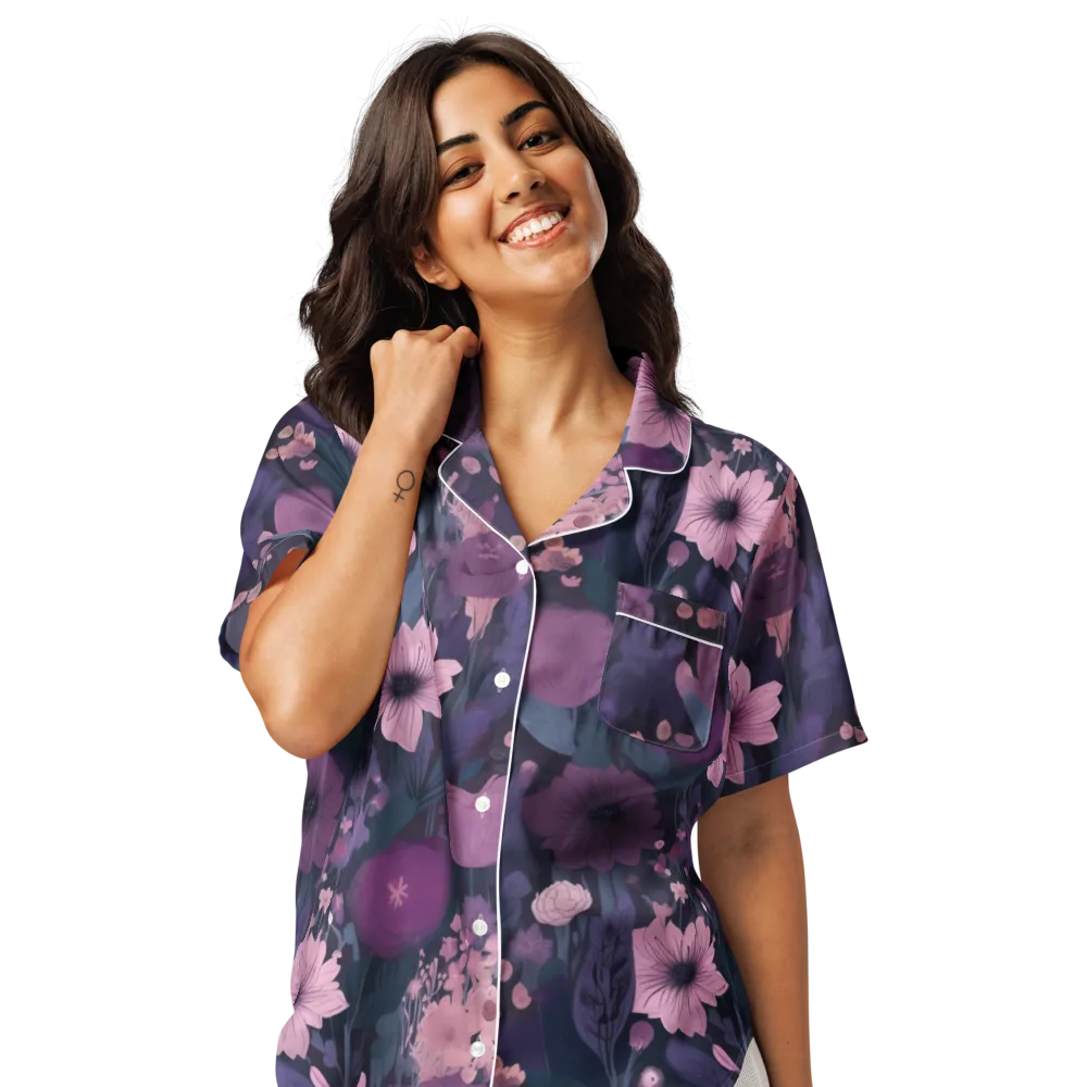 Afterdark Florals on Women's Short Sleeve Pajama Top — Front