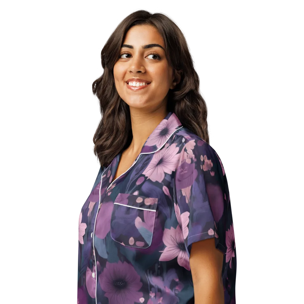 Afterdark Florals on Women's Short Sleeve Pajama Top — Left Front