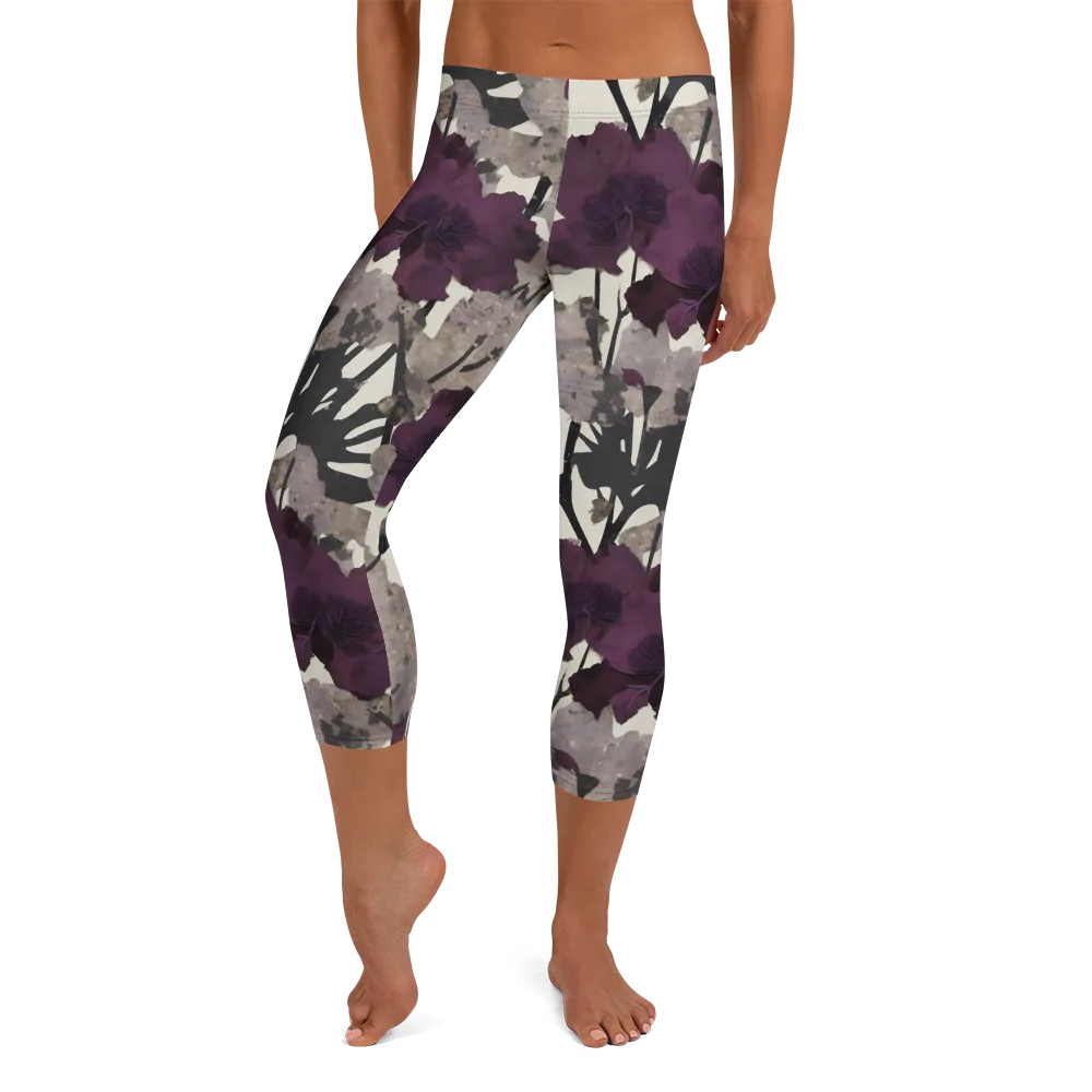 Midnight Clematis on Capri Leggings — Front