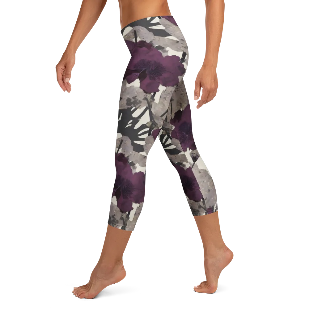 Midnight Clematis on Capri Leggings — Left