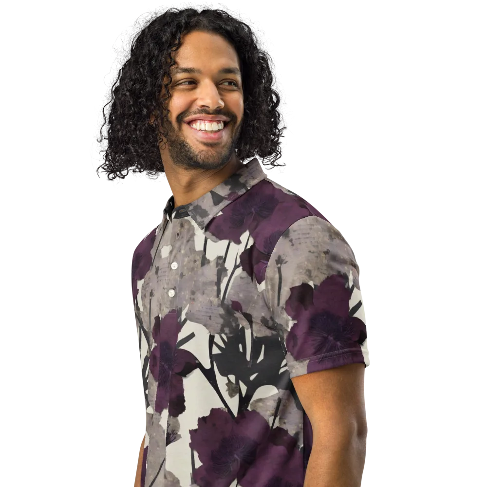 Midnight Clematis on Men's Slim Fit Polo Shirt — Left Front