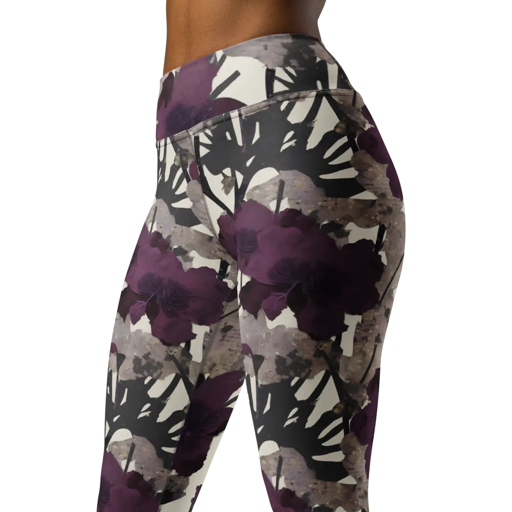 Midnight Clematis on Yoga Leggings — Left Front