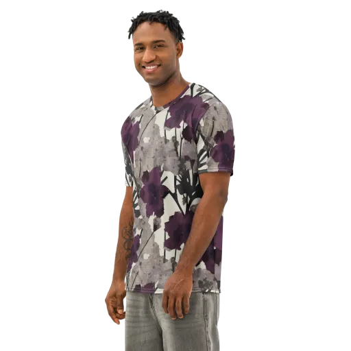 Midnight Clematis on a Men's Cotton Crew Neck T-Shirt