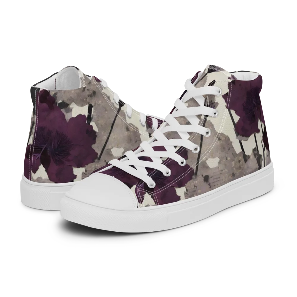 Midnight Clematis on Men's High Top Canvas Shoes — Left