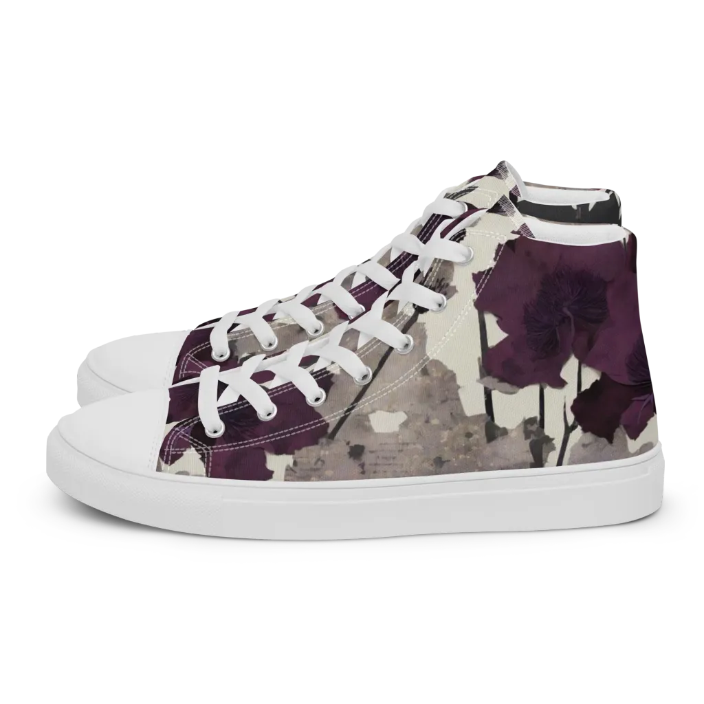Midnight Clematis on Women's High Top Canvas Shoes — Left