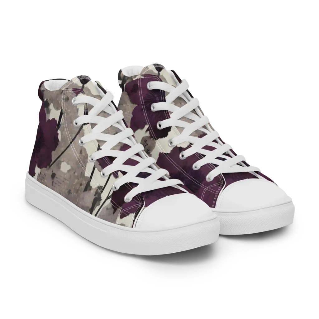 Midnight Clematis on Women's High Top Canvas Shoes — Right Front