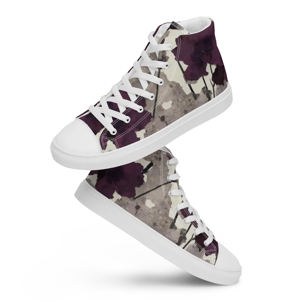 Midnight Clematis on Women's High Top Canvas Shoes — Front