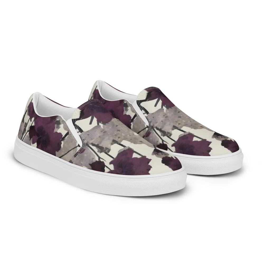 Midnight Clematis on Men's Slip-On Canvas Shoes — Right Front