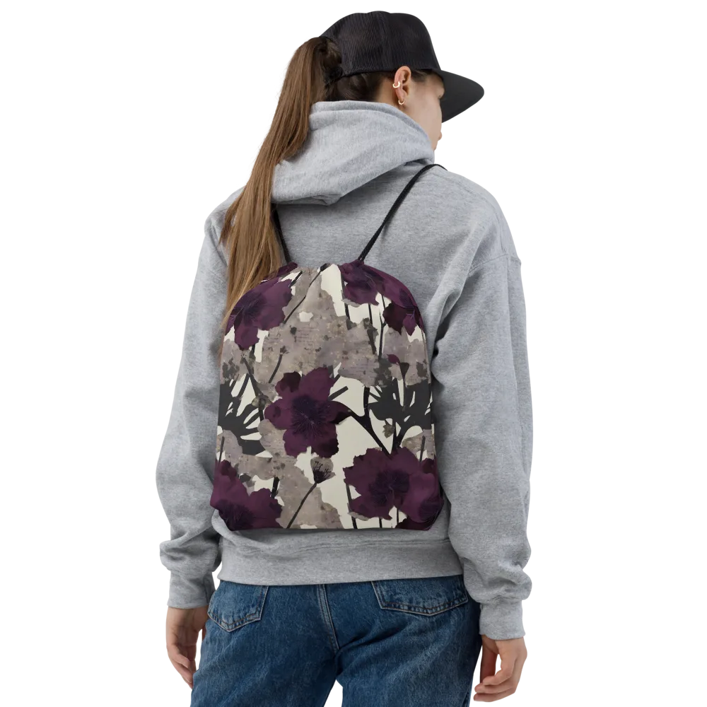 Midnight Clematis on Drawstring Bag — Front