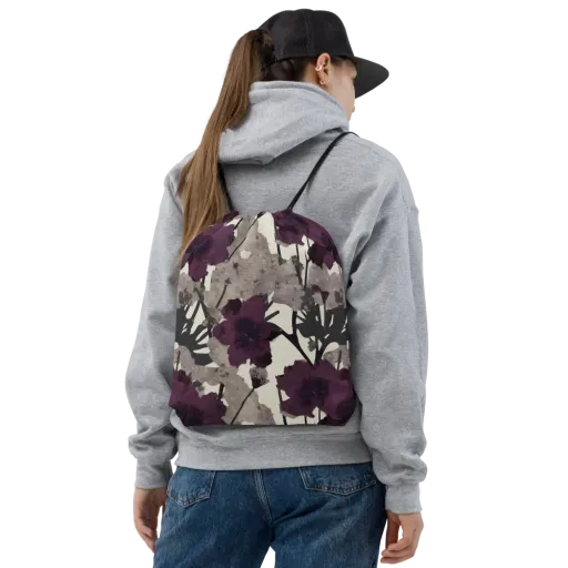 Midnight Clematis on a Drawstring Bag