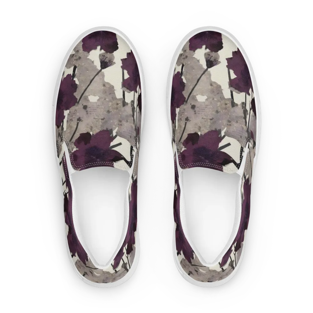 Midnight Clematis on Women's Slip-On Canvas Shoes — Front