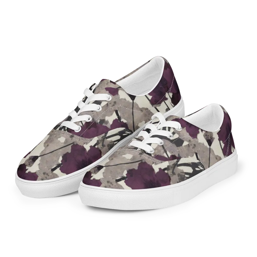 Midnight Clematis on Men's Lace-Up Canvas Shoes — Left Front