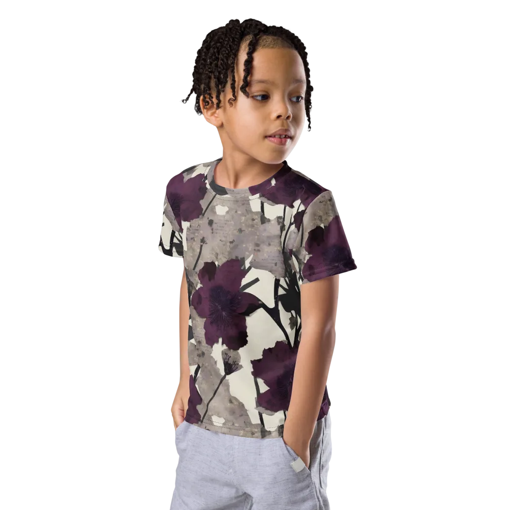 Midnight Clematis on Kids Crew Neck T-Shirt — Left Front