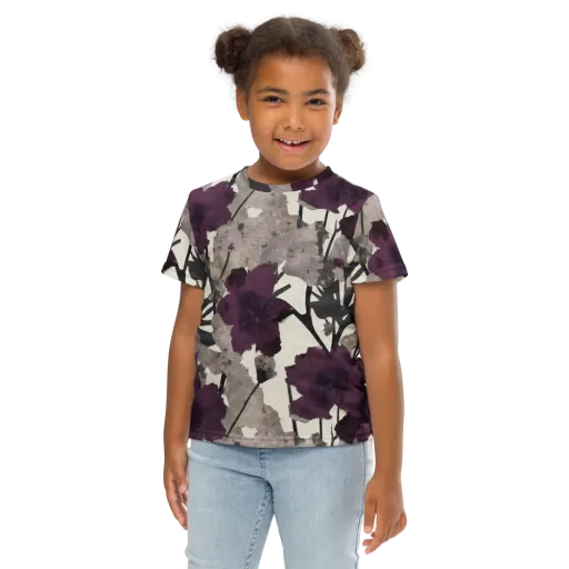 Midnight Clematis on a Kids Crew Neck T-Shirt