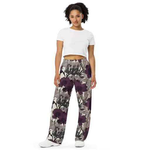 Midnight Clematis on a Wide-Leg Pants