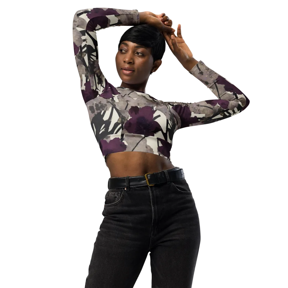 Midnight Clematis on Long Sleeve Crop Top — Front
