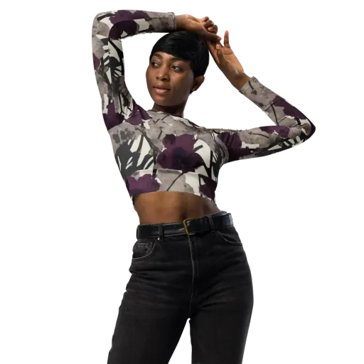 Midnight Clematis on a Long Sleeve Crop Top