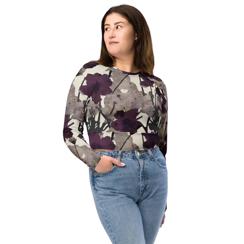 Midnight Clematis on Long Sleeve Crop Top — Front