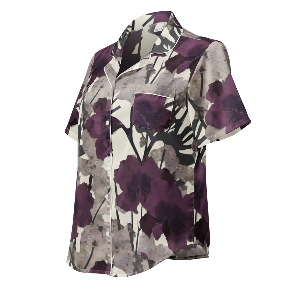 Midnight Clematis on Women's Short Sleeve Pajama Top — Left Front
