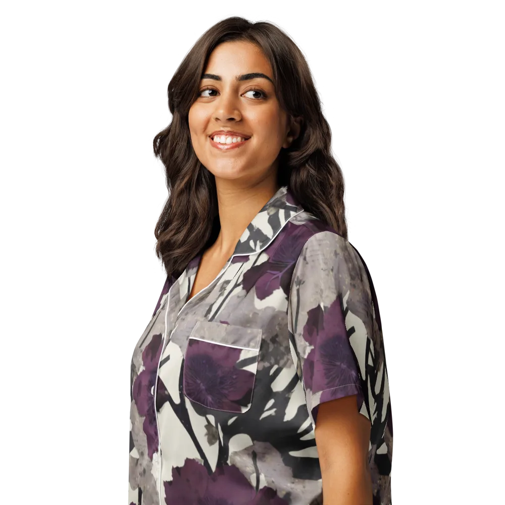Midnight Clematis on Women's Short Sleeve Pajama Top — Left Front