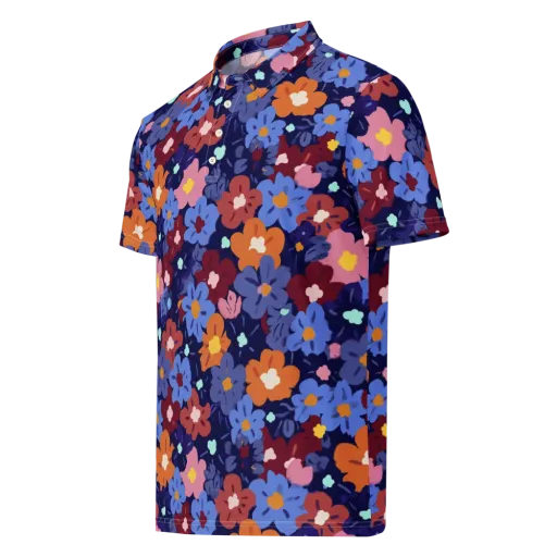 Electric Posy on a Men's Slim Fit Polo Shirt