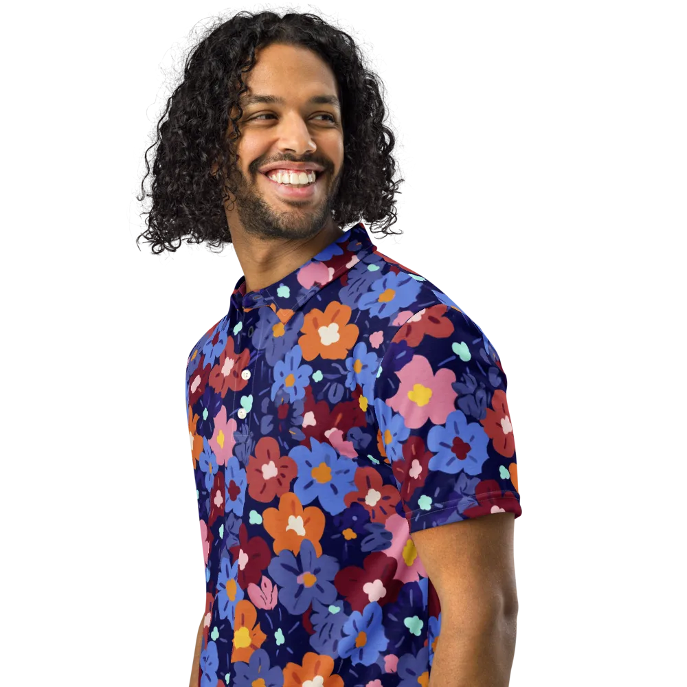 Electric Posy on Men's Slim Fit Polo Shirt — Left Front