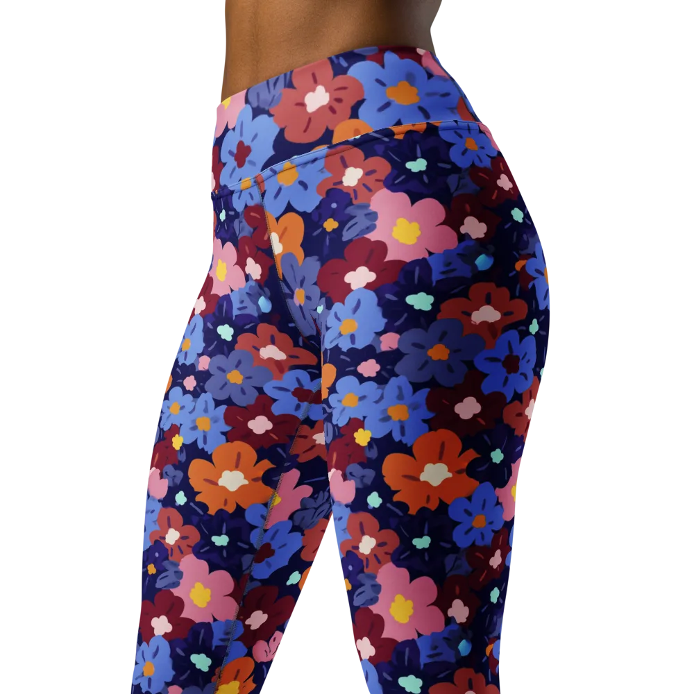 Electric Posy on Yoga Leggings — Left Front