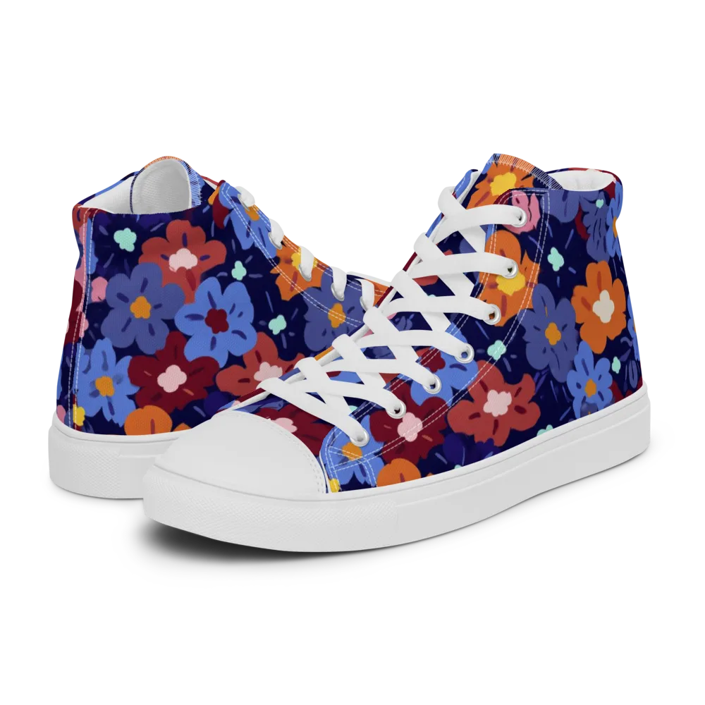 Electric Posy on Men's High Top Canvas Shoes — Left