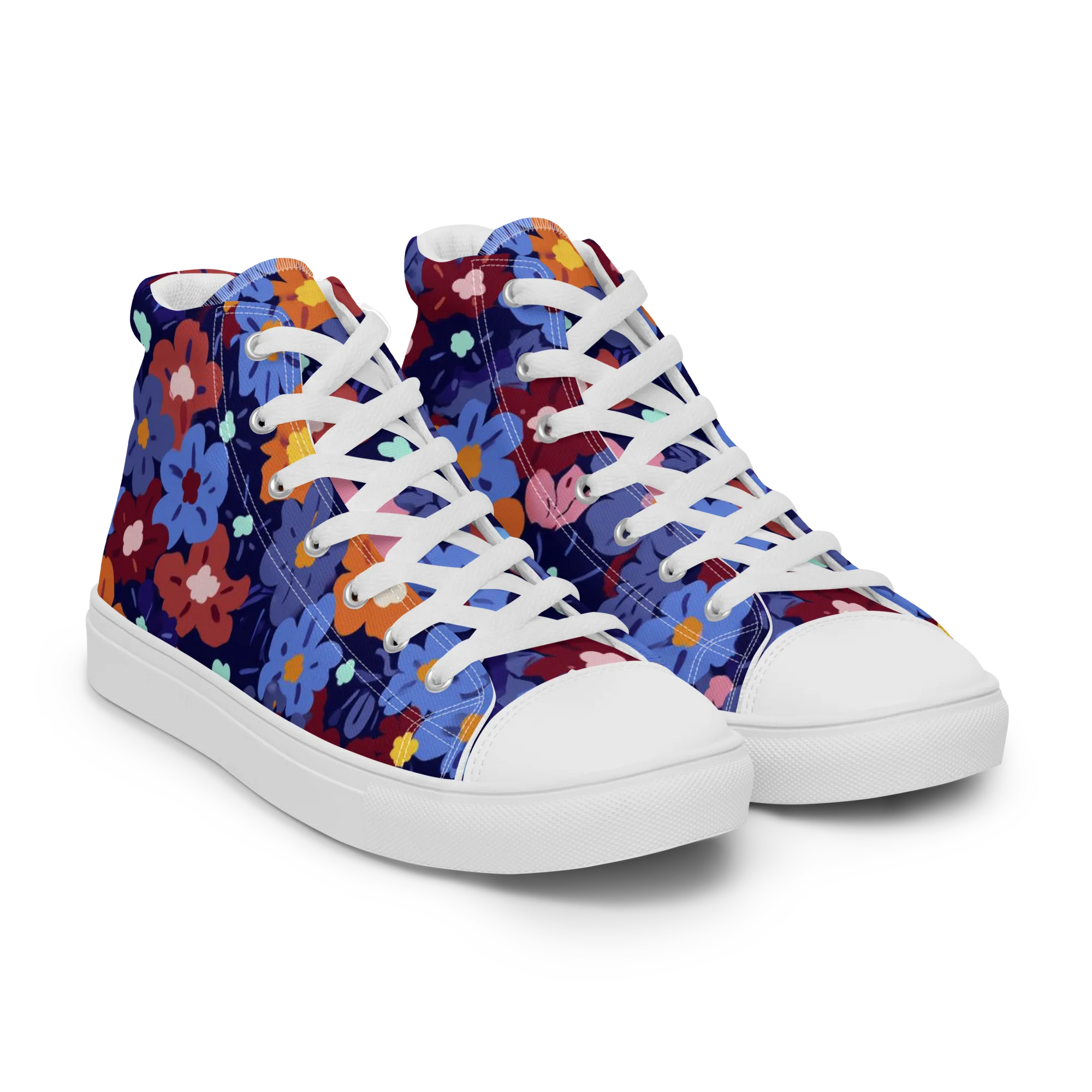 Electric Posy on Women's High Top Canvas Shoes — Right Front