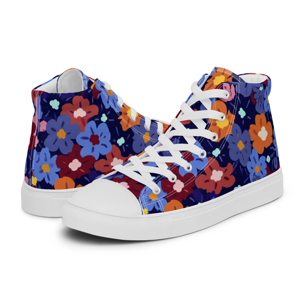 Electric Posy on Women's High Top Canvas Shoes — Left