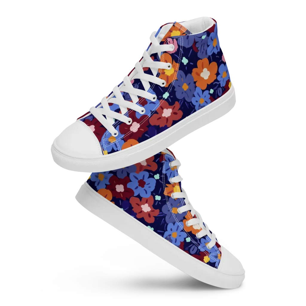 Electric Posy on Women's High Top Canvas Shoes — Front