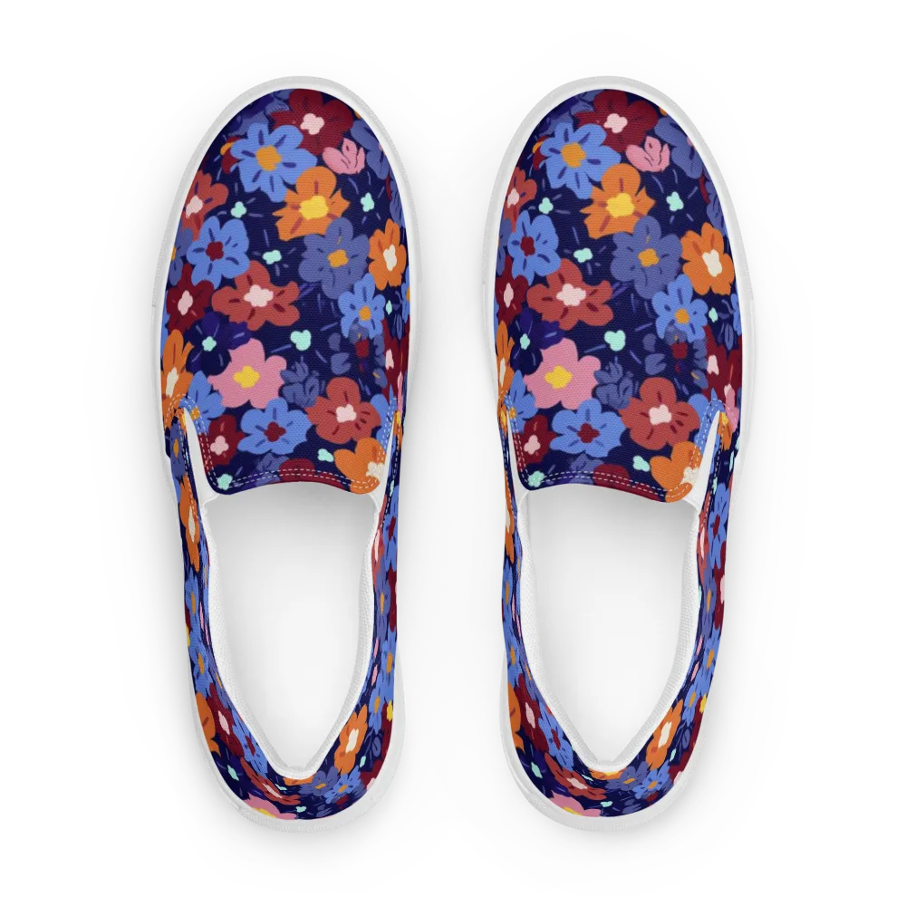 Electric Posy on Men's Slip-On Canvas Shoes — Front