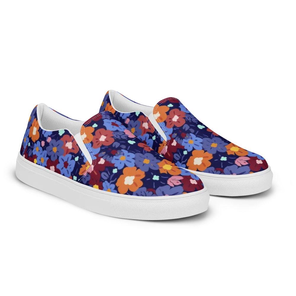 Electric Posy on Men's Slip-On Canvas Shoes — Right Front