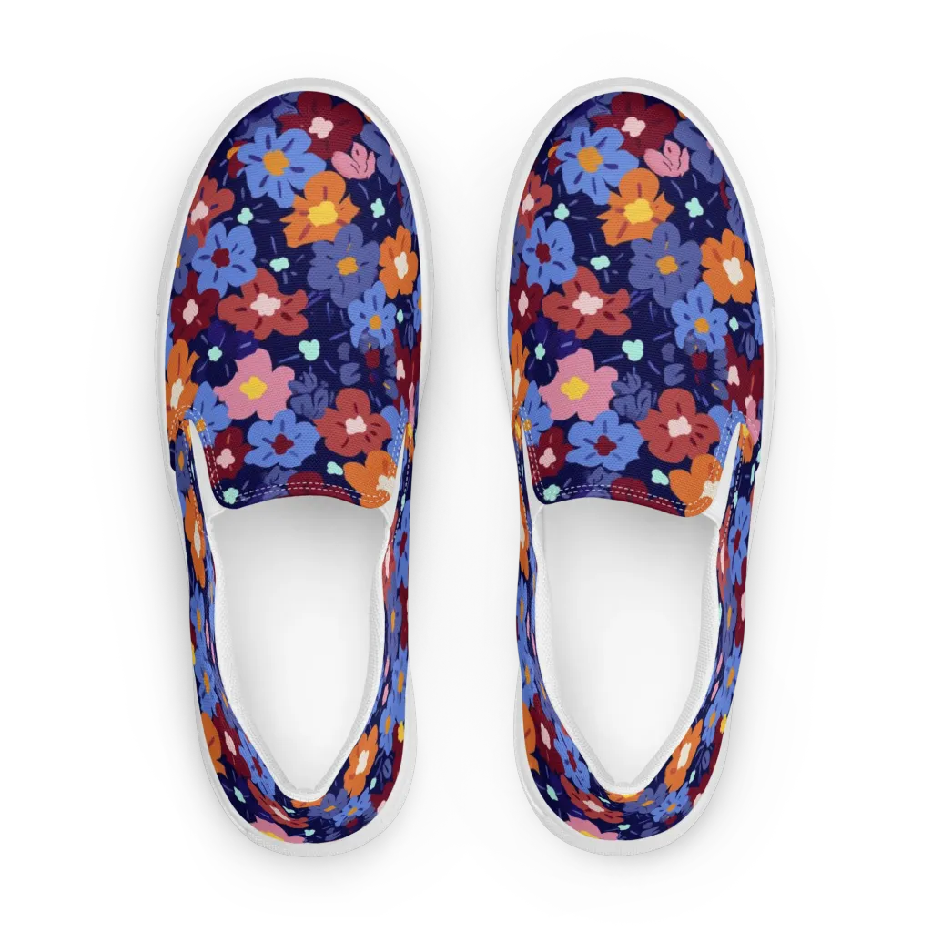 Electric Posy on Women's Slip-On Canvas Shoes — Front