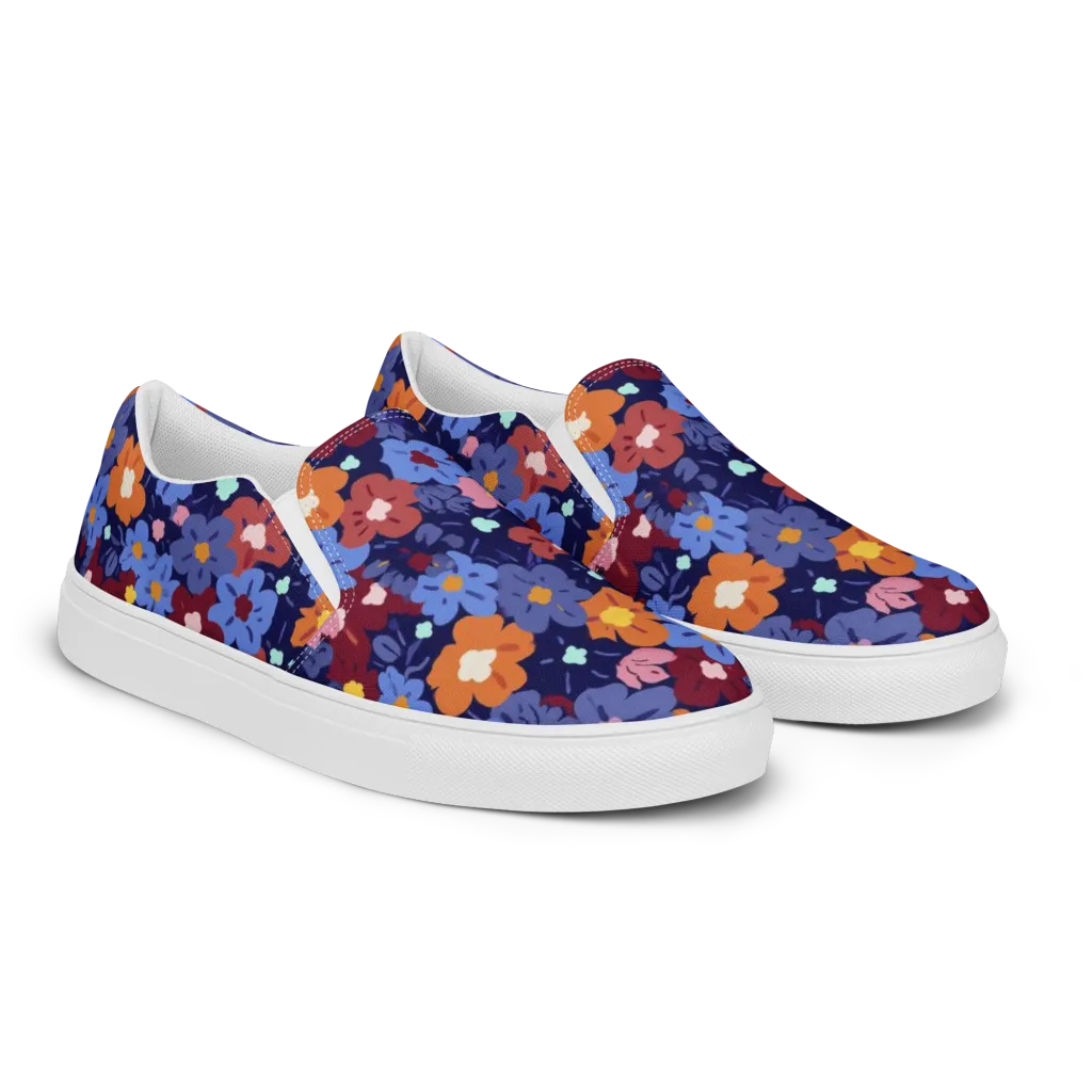 Electric Posy on Women's Slip-On Canvas Shoes — Right Front