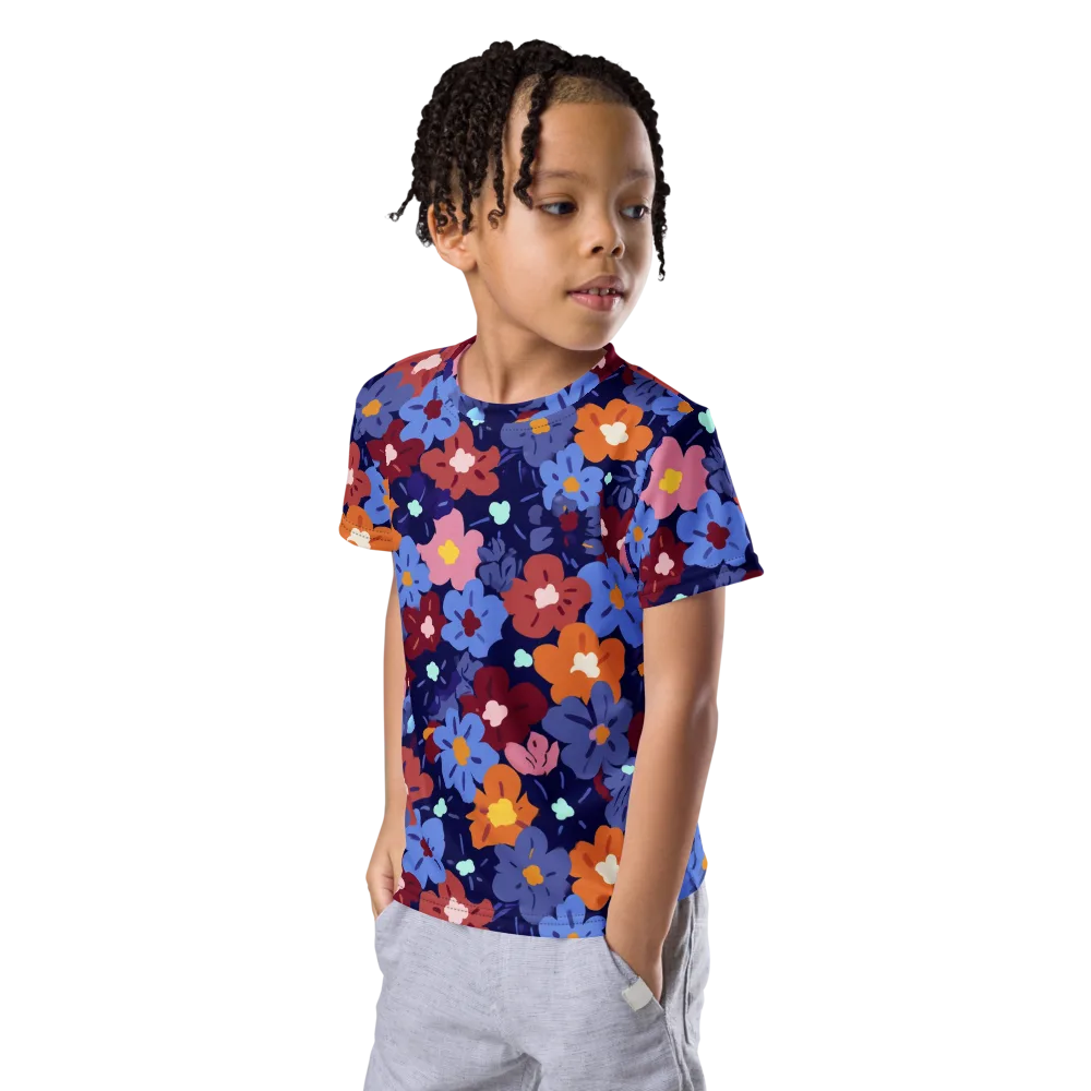 Electric Posy on Kids Crew Neck T-Shirt — Left Front