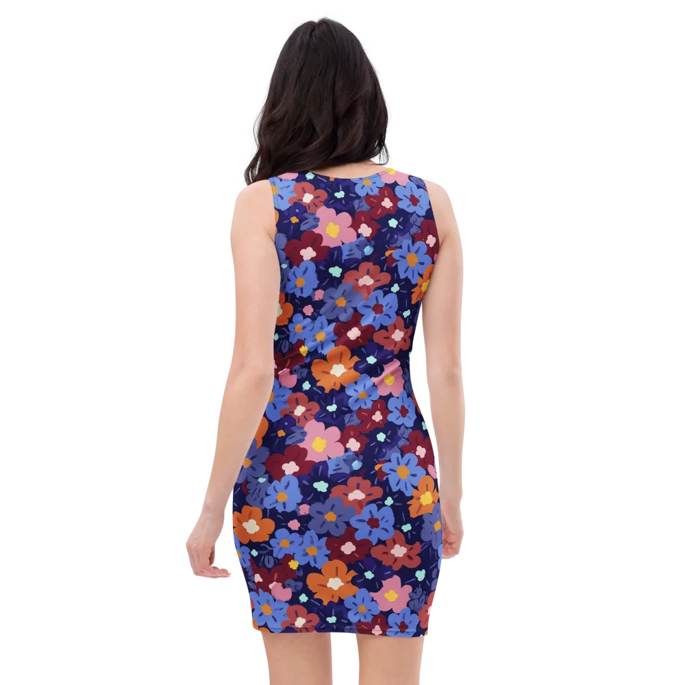 Electric Posy on Bodycon Dress — Back