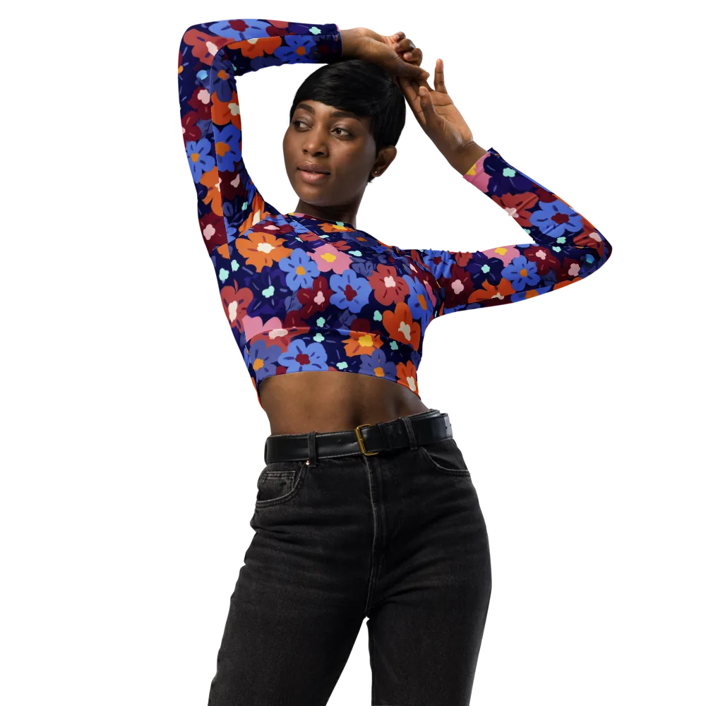 Electric Posy on Long Sleeve Crop Top — Front