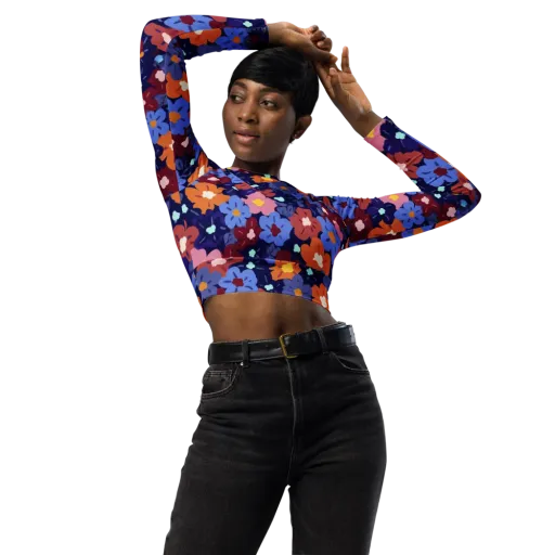 Electric Posy on a Long Sleeve Crop Top