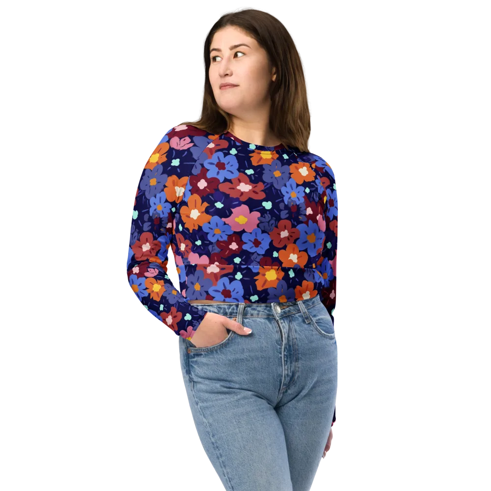 Electric Posy on Long Sleeve Crop Top — Front