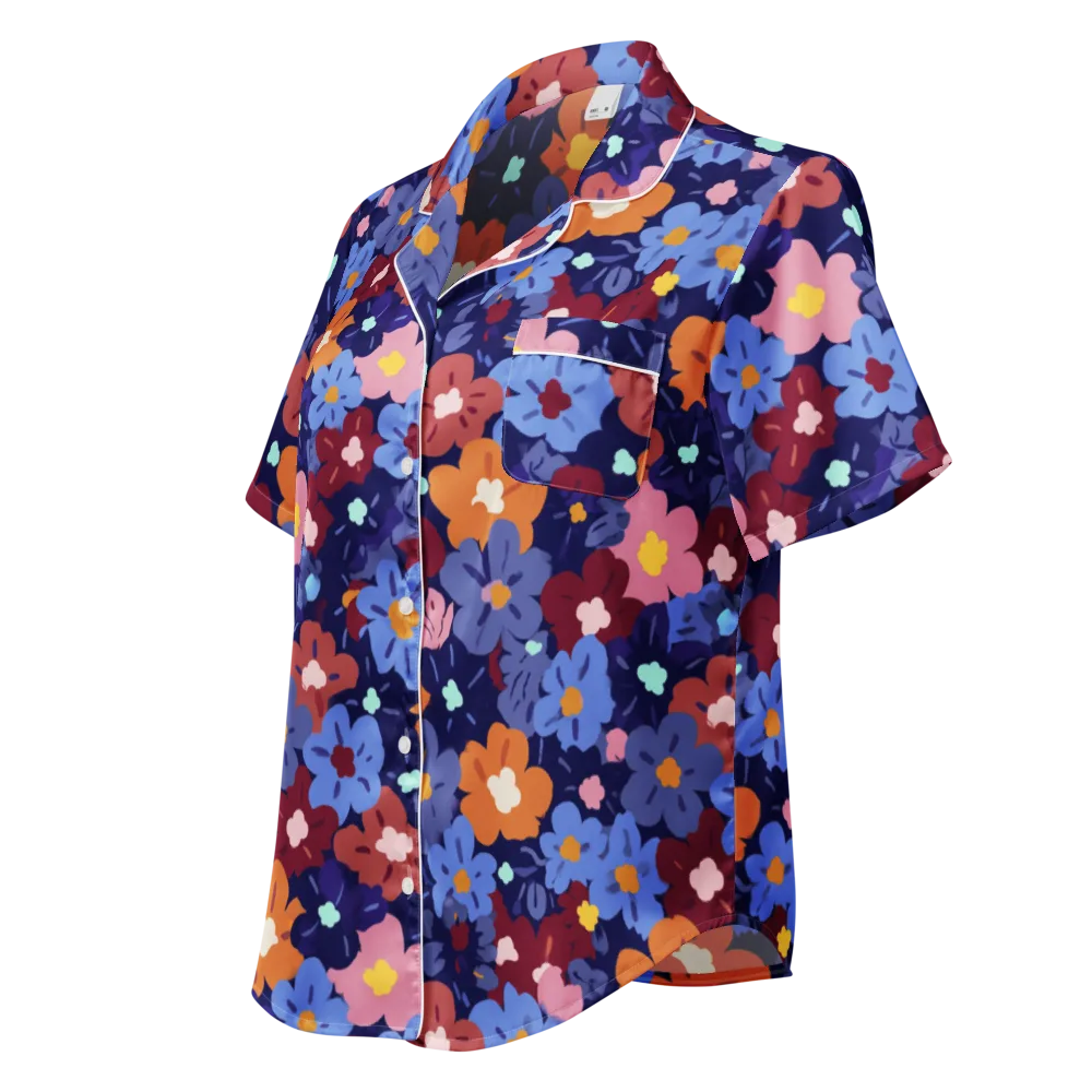 Electric Posy on Women's Short Sleeve Pajama Top — Left Front
