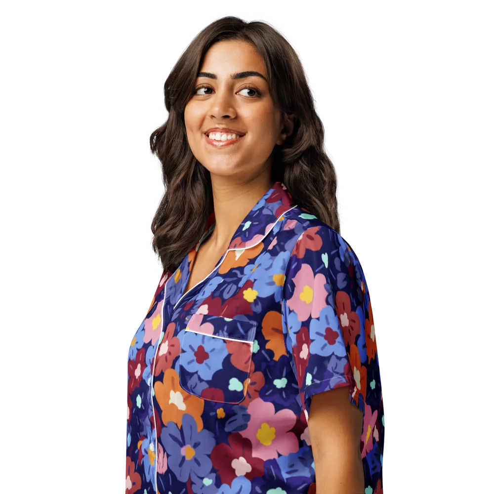 Electric Posy on Women's Short Sleeve Pajama Top — Left Front