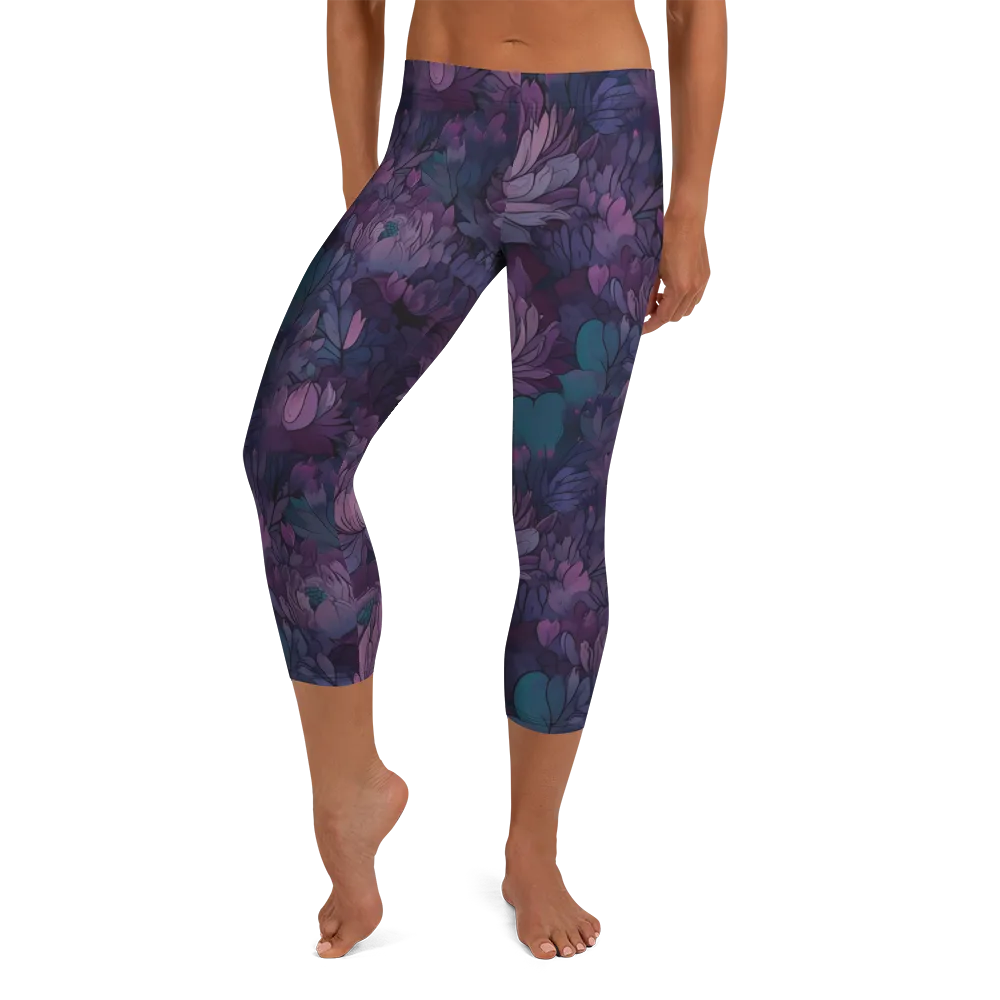 Indigo Bloomscape on Capri Leggings — Front